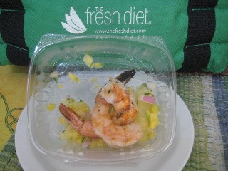 fresh diet shrimp skewer with mango salsa